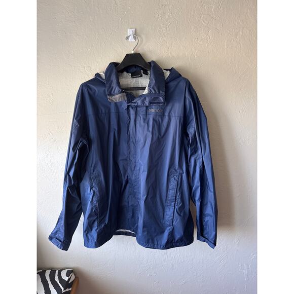 Men's Marmot Rain Jacket with Hood, in Navy Blue Sz XXXL - Picture 2 of 7